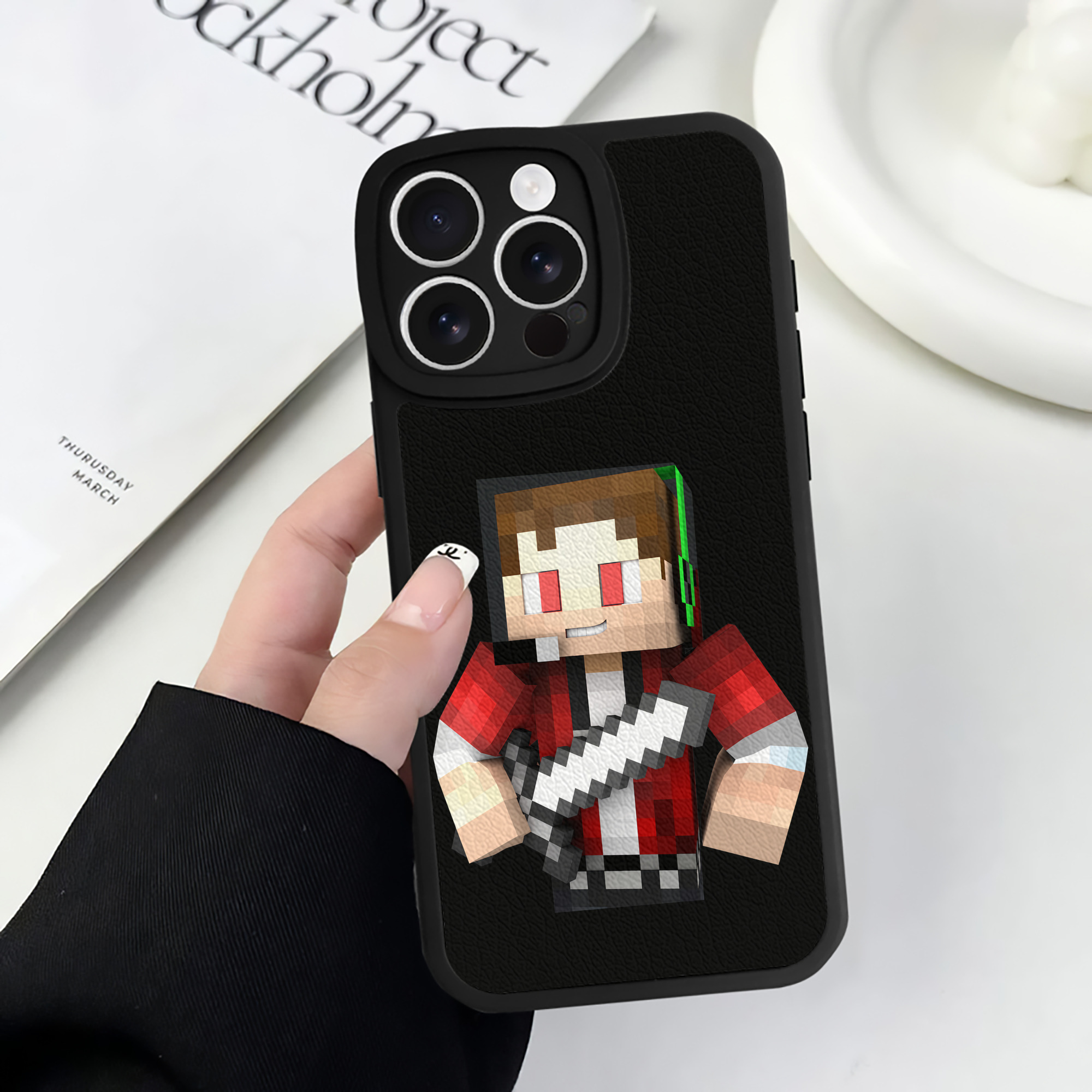 （画像用） マインクラフト ブロックの世界 Minecraft MC Block world 【iPhone 16シリーズ対応】シリコンスマホケース（レザー調） 材質：シリコン